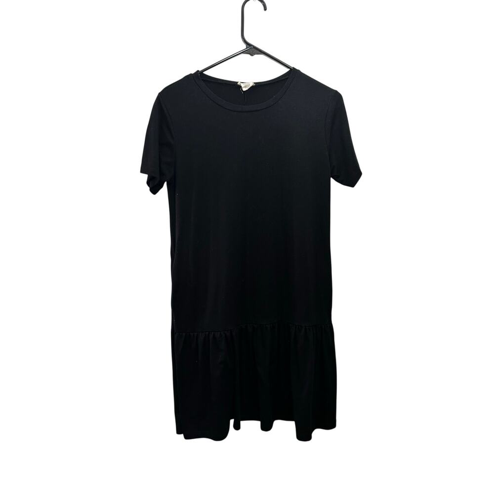 Yelete Black Mini Dress Ruffle Hem Pockets Small‎